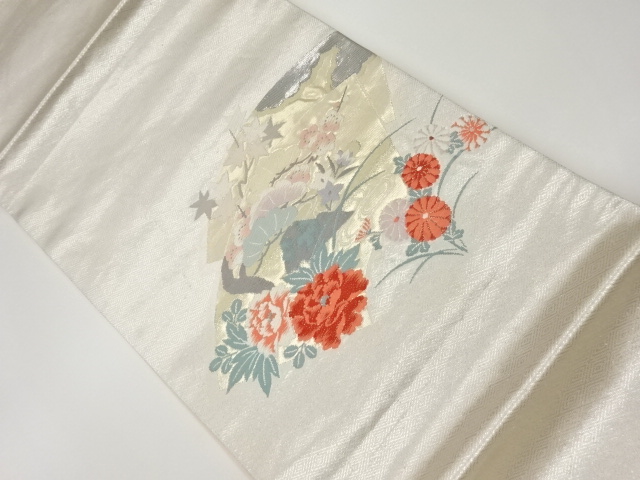 JAPANESE KIMONO / VINTAGE HIRAKI NAGOYA OBI / WOVNE CLOUD & PINE WITH UME BLOSSOM